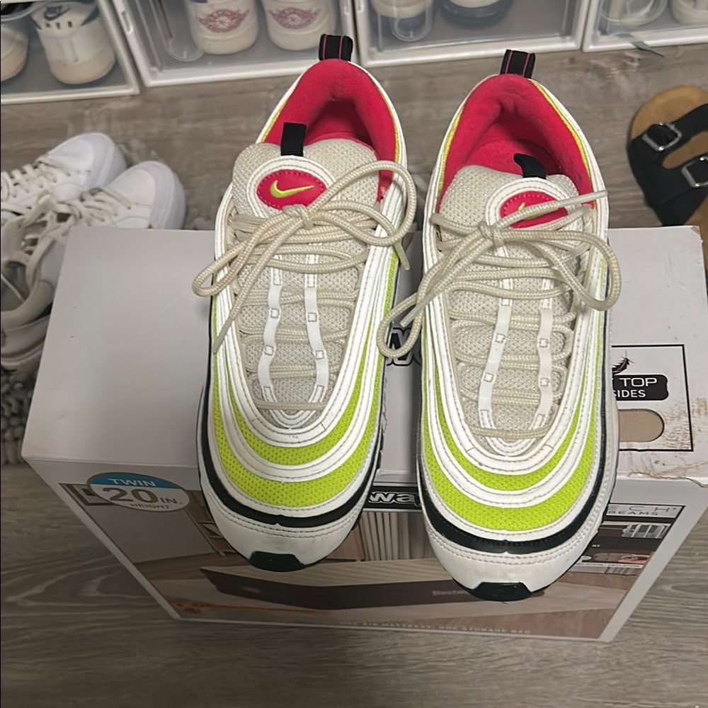 Nike Air Max 97 Cream and Neon Sneakers